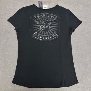 Harley Davidson Women's Short Sleeve Zipper Front Tee Graphic Back SIZE M